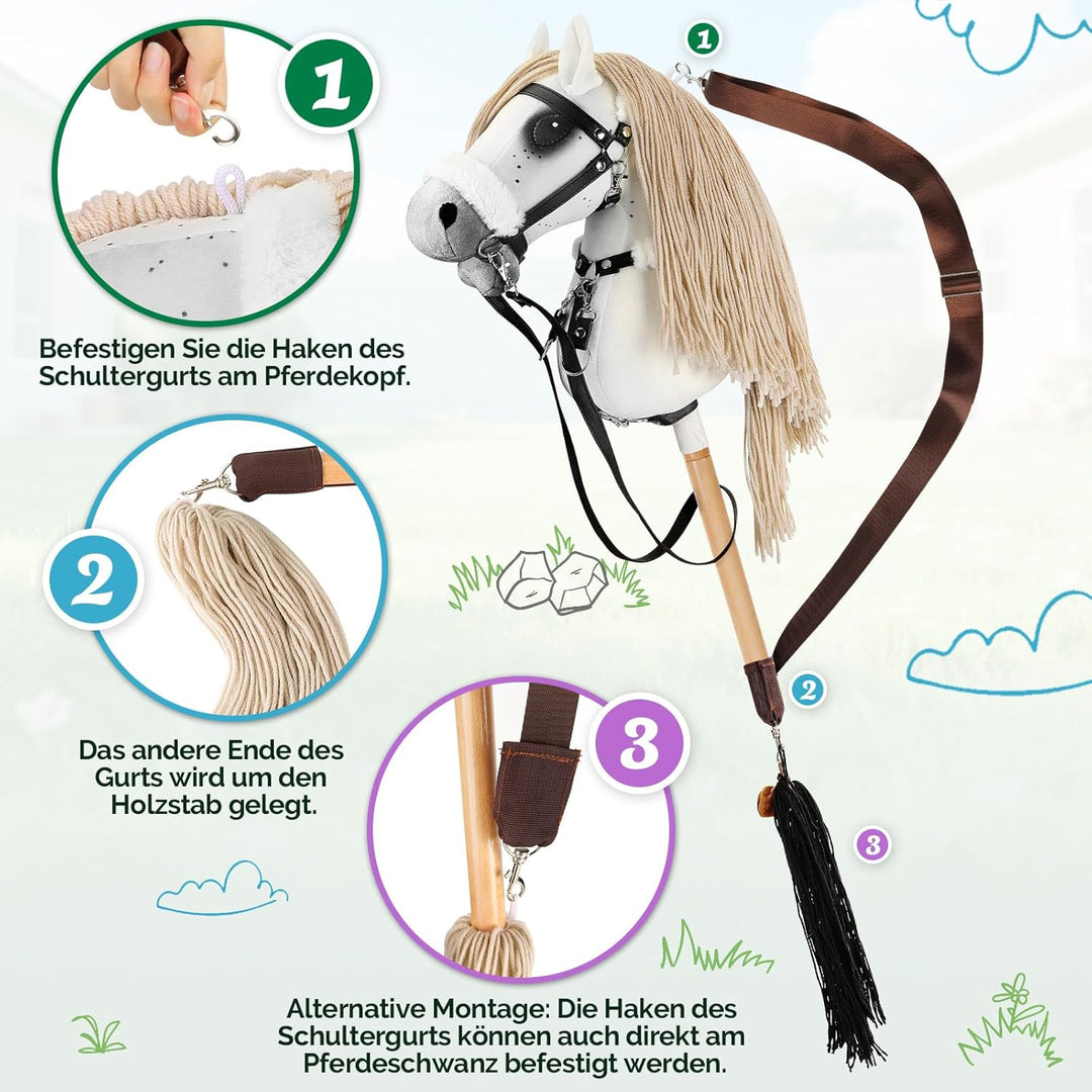 Hobby Horse, A3 Kopfgrösse Steckenpferd Kinder, Hobby Horsing mit Weichem Plüschhalfter, Fliessendem