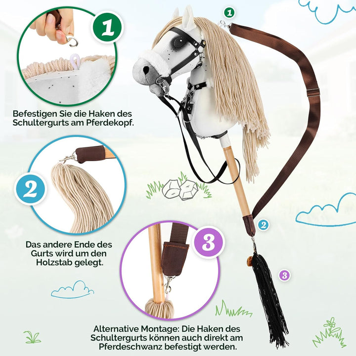 Hobby Horse, A3 Kopfgrösse Steckenpferd Kinder, Hobby Horsing mit Weichem Plüschhalfter, Fliessendem