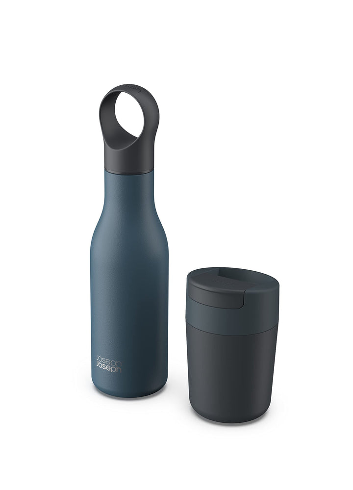 Joseph Joseph Refill Reuse Repeat Reisebecher mit 500 ml Schlaufen, 2-teilig, Blau Blau 500 ml + 340