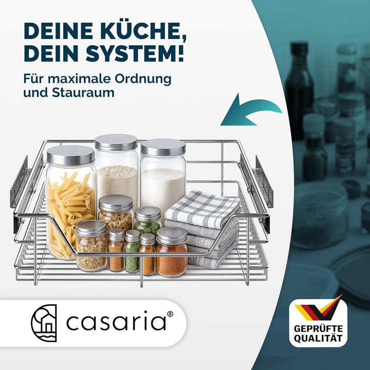 CASARIA Teleskopschublade 30cm Verchromt 25kg Belastbar Korbauszug Vollauszug mit Zubehör Haushalt K