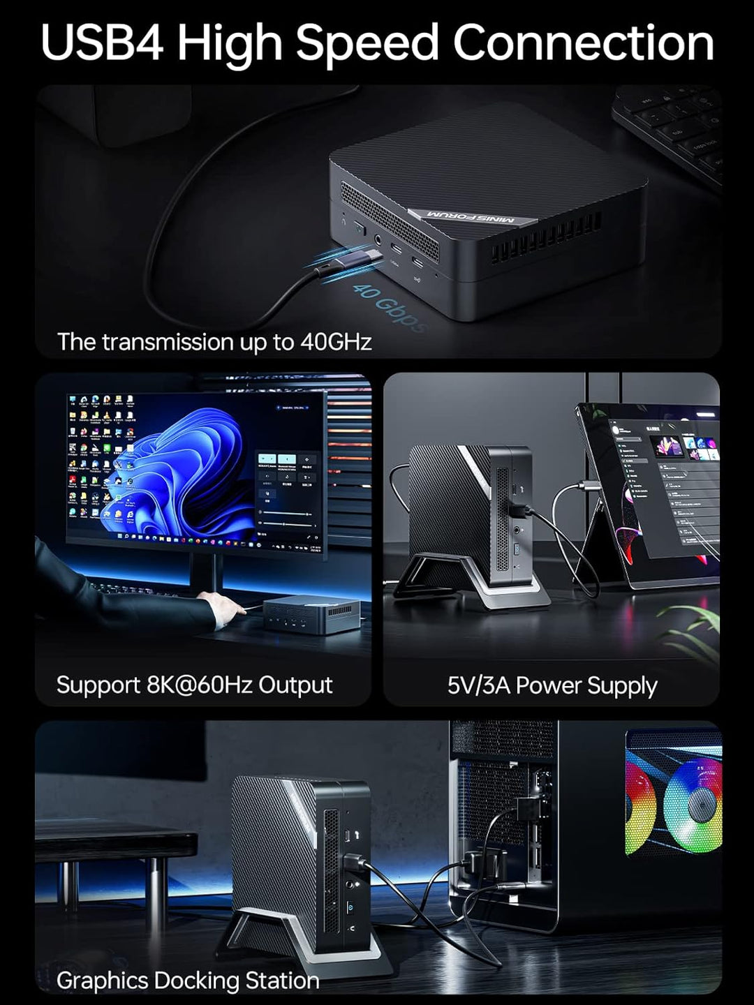MINIS FORUM Mini PC UM773 LITE, AMD Ryzen 7 7735HS 8-Core-aufrüstbarer 32 GB DDR5/1TB SSD Mini-Deskt