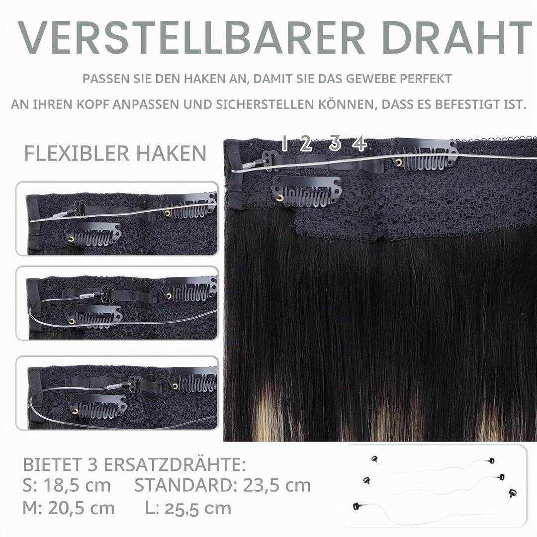 WENNALIFE Secret Hair Extensions Echthaar, 30cm 12 Inch 70g Balayage Natürliches Schwarz bis Hellblo