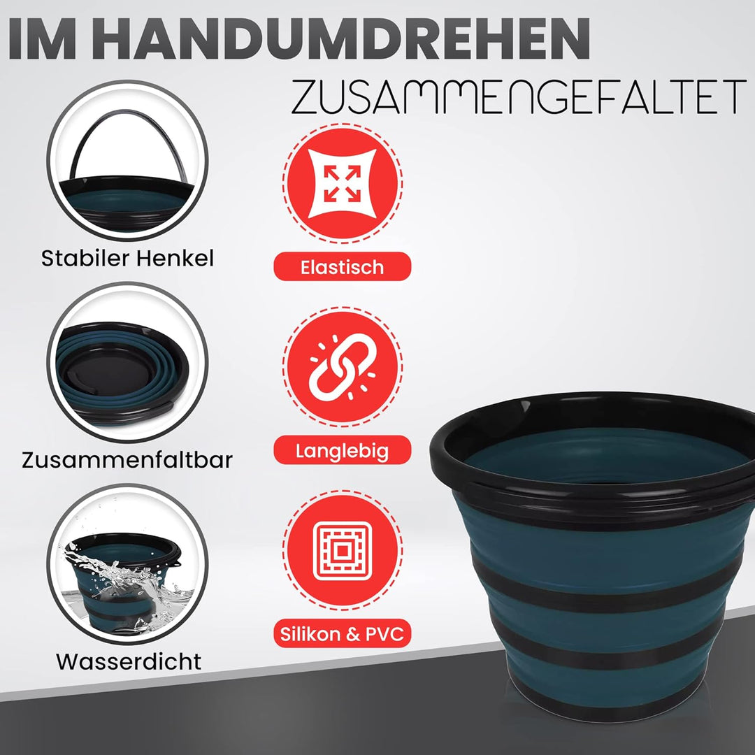Pantelej Zusammenfaltbarer Silikoneimer 10 Liter inkl. 2 Verstärkungsringe, Wassereimer Langlebiger,