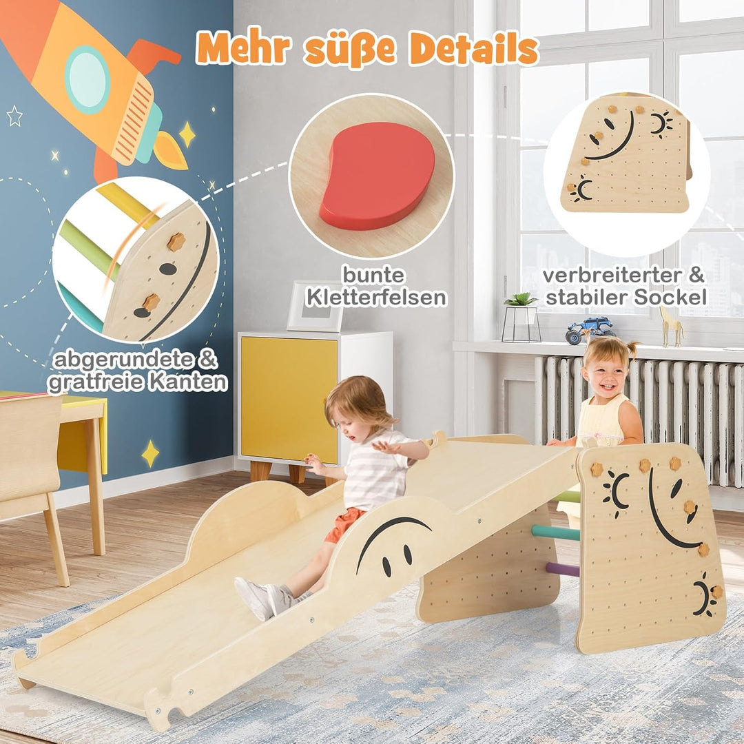 COSTWAY Kletterdreieck mit Rutsche, 6 in 1 Klettergerüst Indoor, inkl. höhenverstellbarem Tritthocke