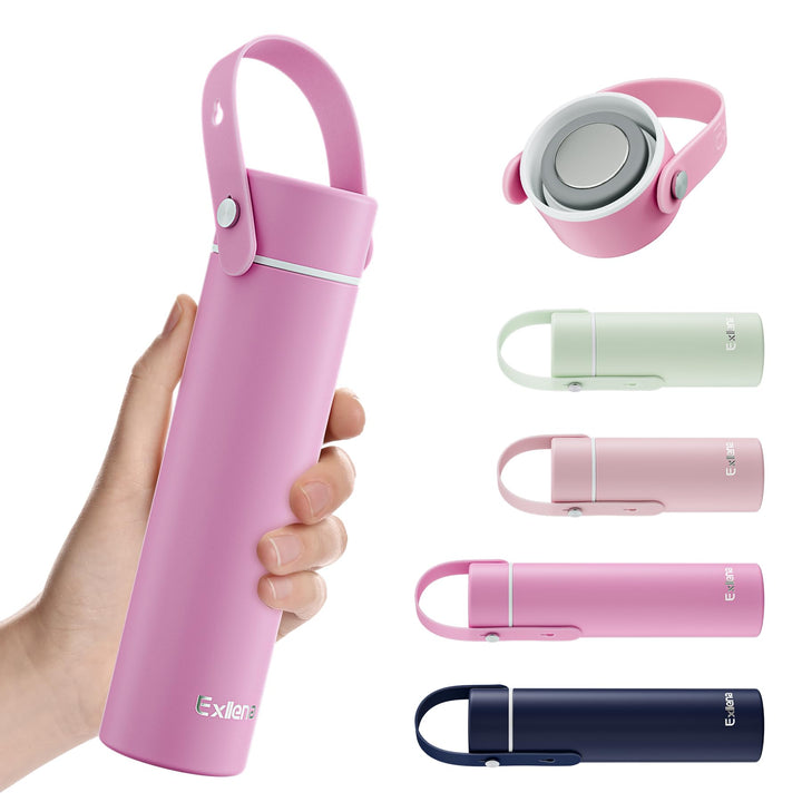 Exllena Trinkflasche Klein 300ml mit Verstellbarer Silikon-Griff – Mini Thermosflasche mit Edelstahl