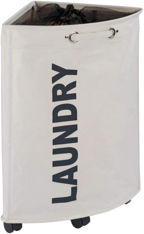 WENKO Wäschesammler Tresco Beige - Wäschekorb Fassungsvermögen: 50 l, Polyester, 33 x 60 x 33 cm, Be