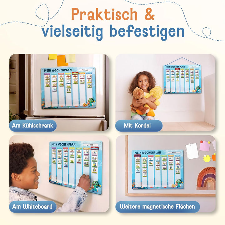 LIKARTO Wochenplaner Kinder – [DAS ORIGINAL] – Montessori Aufgabenplaner & Magnettafel – individuell