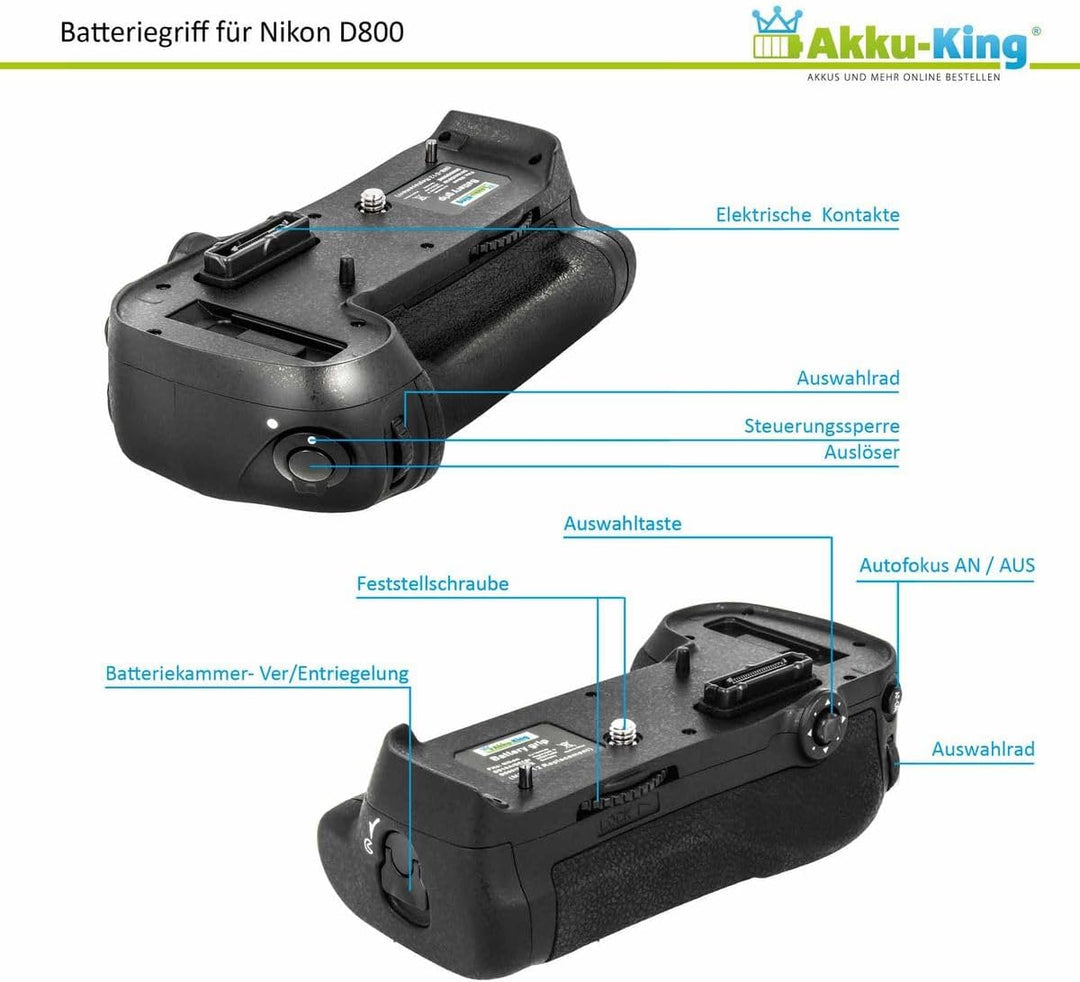 Akku-King Batteriegriff kompatibel mit Nikon D800, D800E, D800S - ersetzt MB-D12