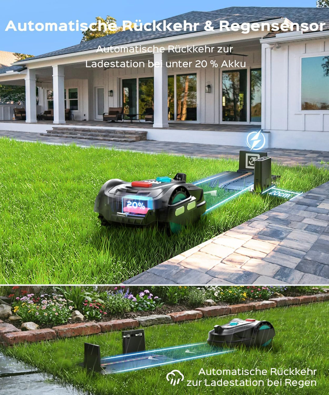 YARDCARE M800Plus Mähroboter ohne Begrenzungskabel,GPS Positionierung,Empf.800m²,KI Vision,U-förmige