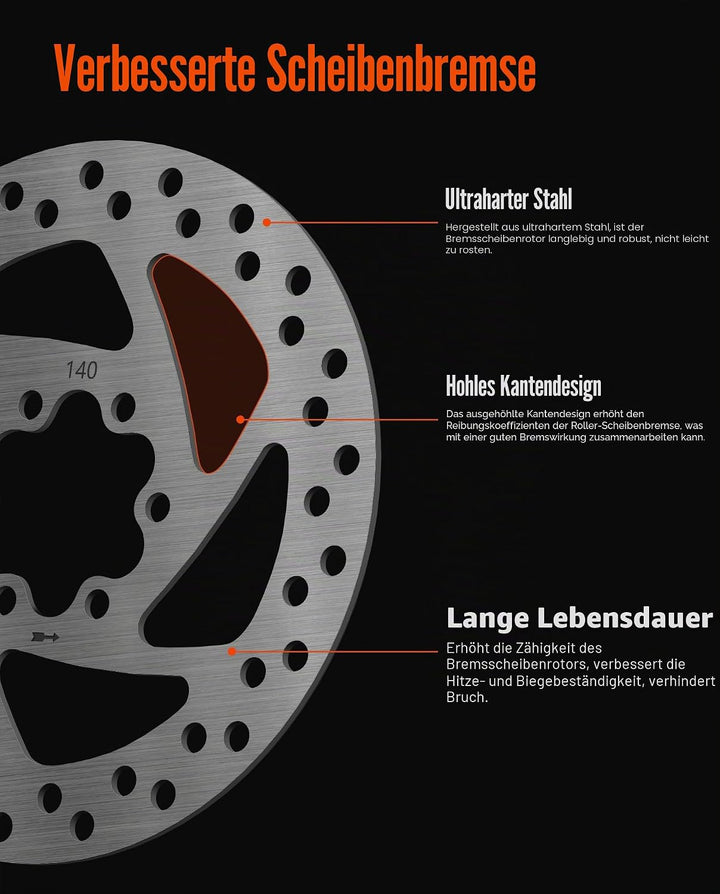 140mm Scooter-Bremsscheibenbremsbelag 6 Löcher Rund Kompatibel mit Kukirin G2 MAX / G2 PRO KickScoot