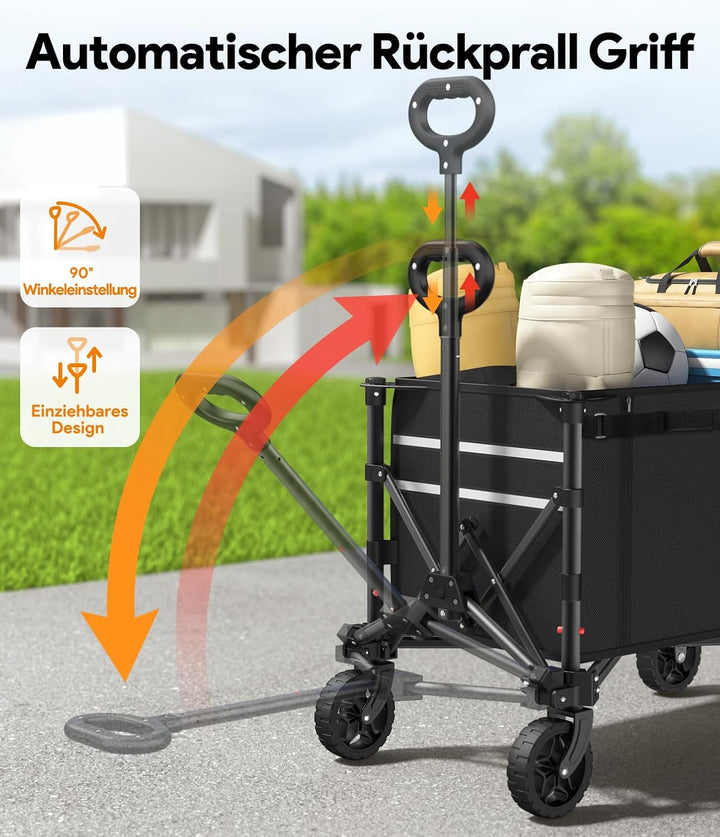 3 in 1 Bollerwagen Faltbar 120L, Klappbar Handwagen mit Rädern, 220lbs Transportwagen Faltbar, Umbau