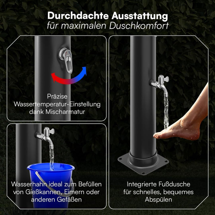 STEELSØN Velion Solardusche Garten 20L – Solar Gartendusche Winterfest – Aussendusche 60° schwarz –
