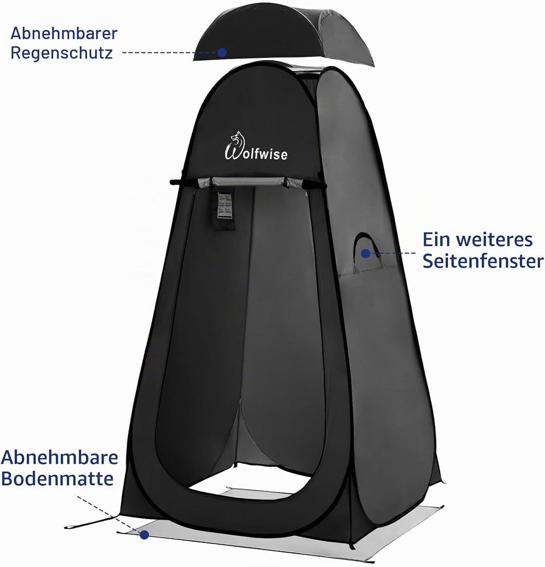 WolfWise PRO Pop Up Duschzelt Camping Silberbeschichtet mit Boden Schwarz Extra Hoch: H 210cm, W 120