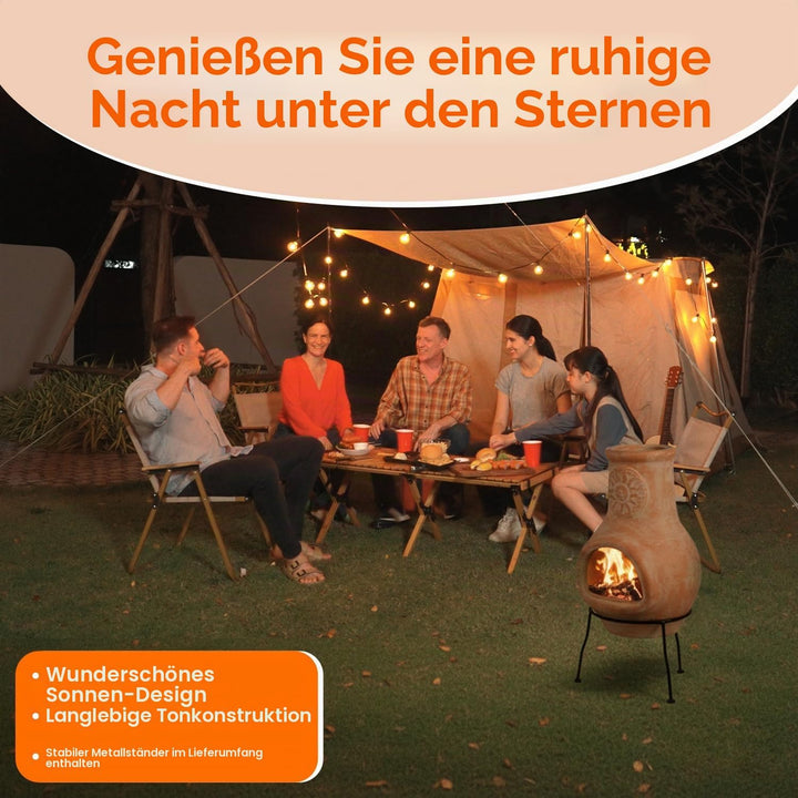 Outdoor Clay Chimenea Sun Design Holzkohle Feuerstelle mit Metallständer