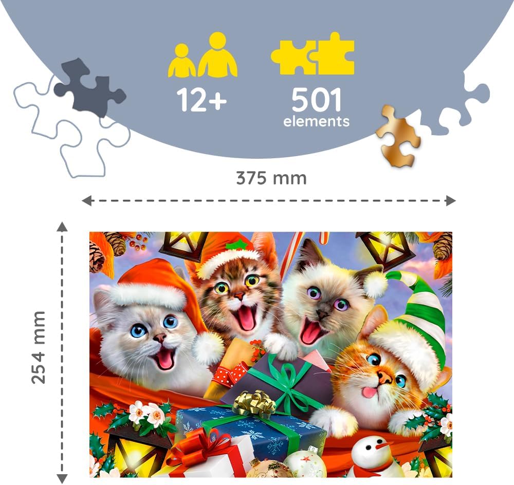 Trefl - Holzpuzzle: Weihnachtskätzchen - 500+1 Teile, Wood Craft, Holzbastelei, unregelmässige Forme