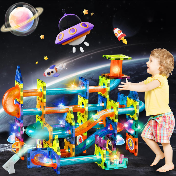 Magnetische Bausteine 75 Stück Murmelbahn Magnete Kinder, Magnetic Bauklötze Baukasten Spielzeug ab