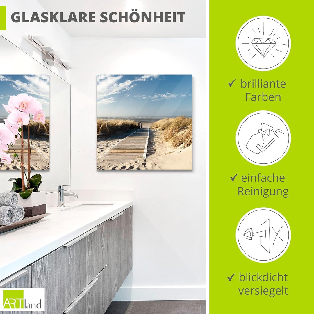 ARTland Glasbilder Wandbild Glas Bild einteilig 40x40 cm Quadratisch Strand Meer Küste Nordsee Natur