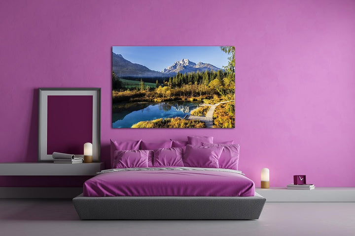 deyoli stiller See im Tal Format: 60x40 als Leinwand, Motiv fertig gerahmt auf Echtholzrahmen, Hochw