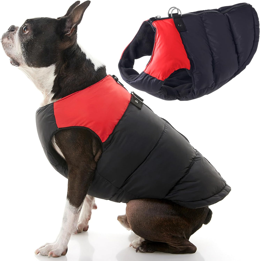 Gooby Gepolsterte Weste für Hunde – Rot, Grösse M – warme Hundeweste mit Reissverschluss und Doppel-