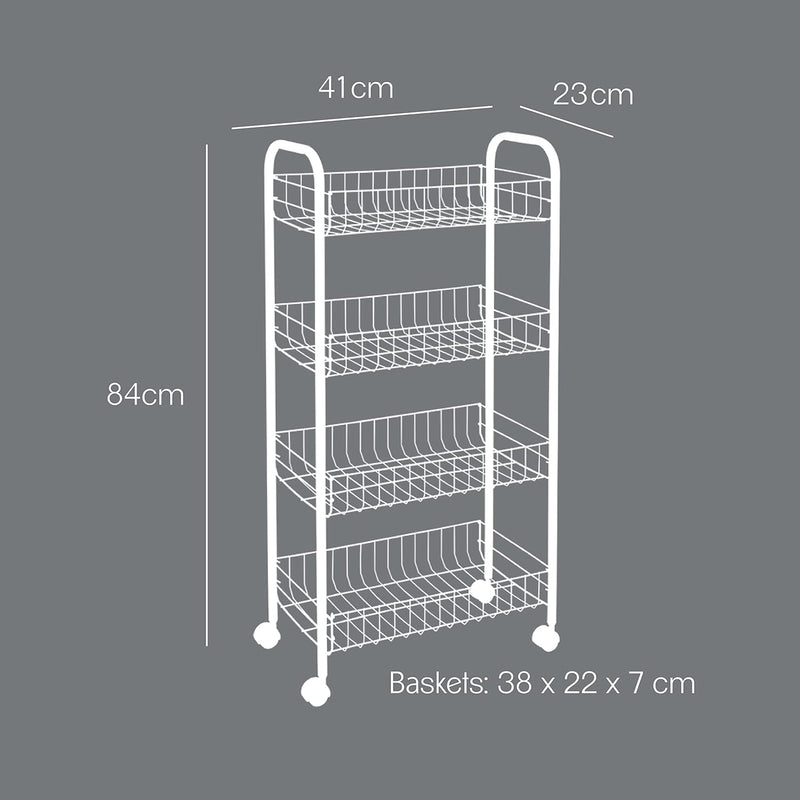 Metaltex Ascona- Mehrzweckwagen mit Rollen, Grau, 41 x 23 x 84 cm Silber, Silber