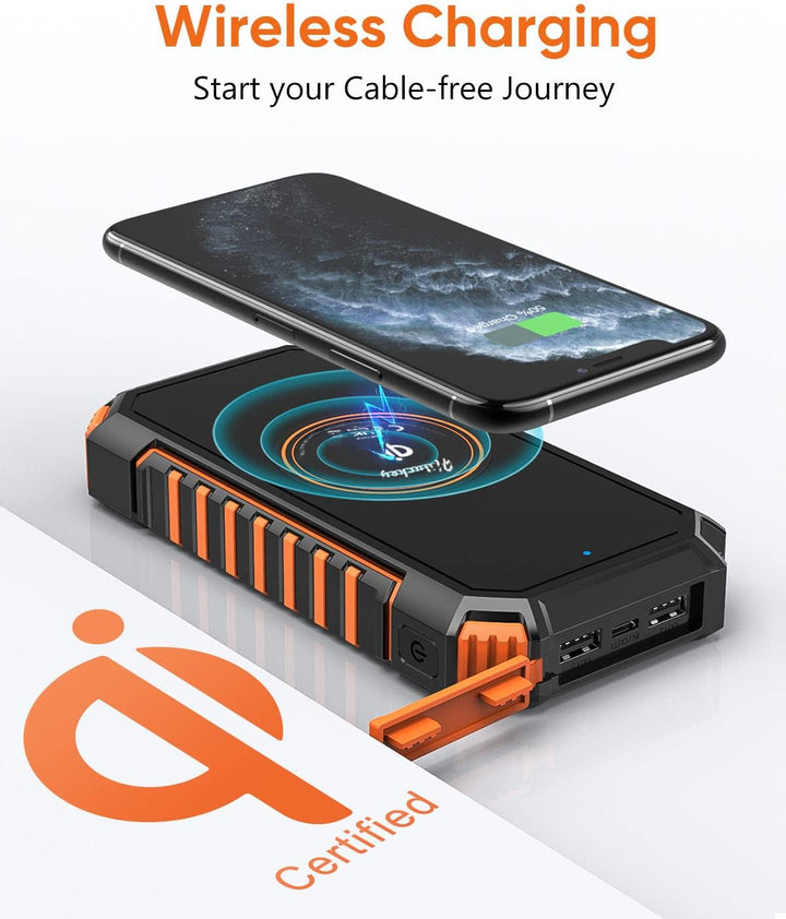 Hiluckey Wireless Solar Powerbank 26800mAh Wasserdichtes Solar Ladegerät USB C Externer Akku mit 4 O