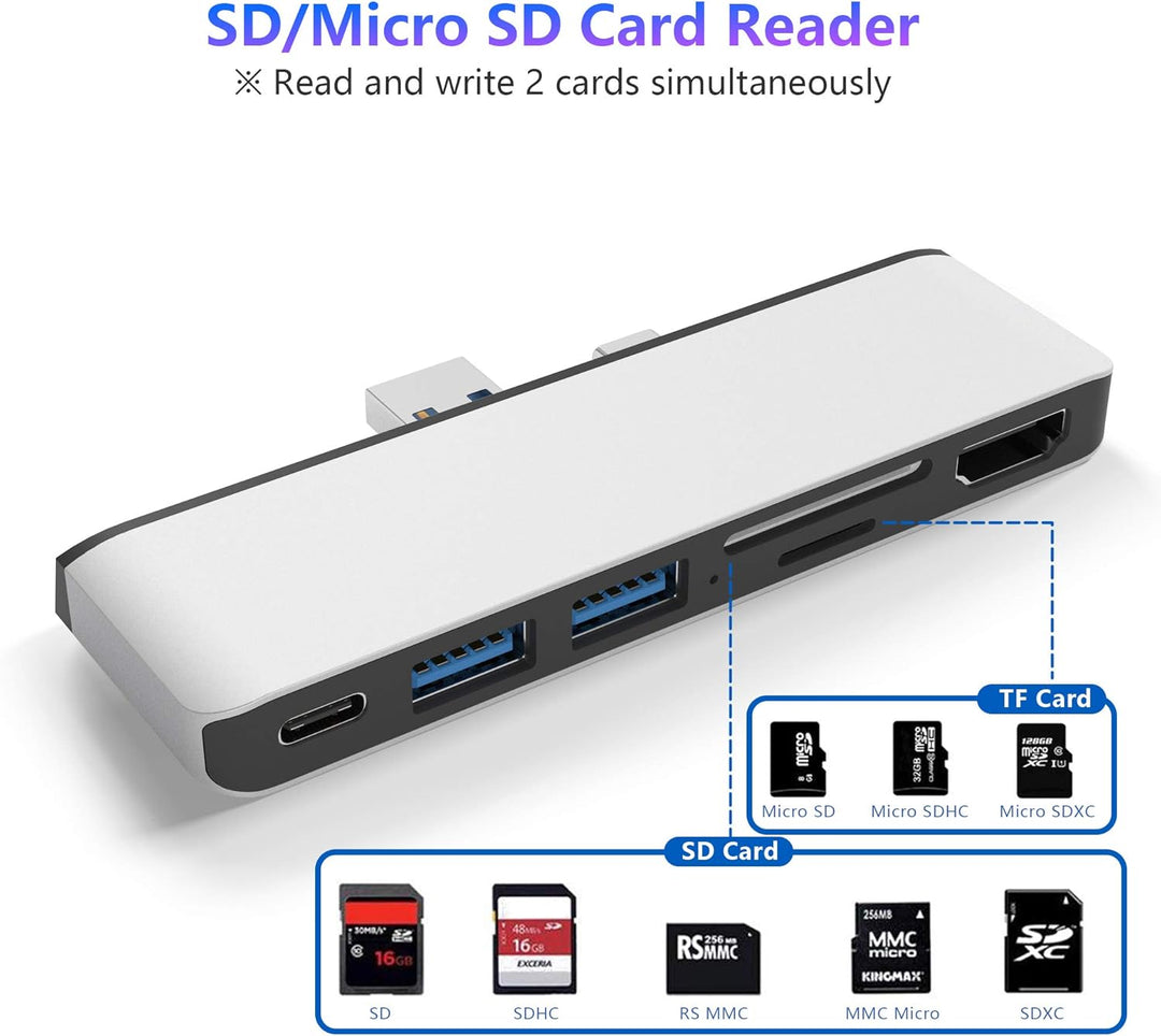 Rytaki Microsoft Surface Pro 7 USB C Hub Docking Station, 6-in-2 Aluminium Surface Pro 7 USB Hub mit