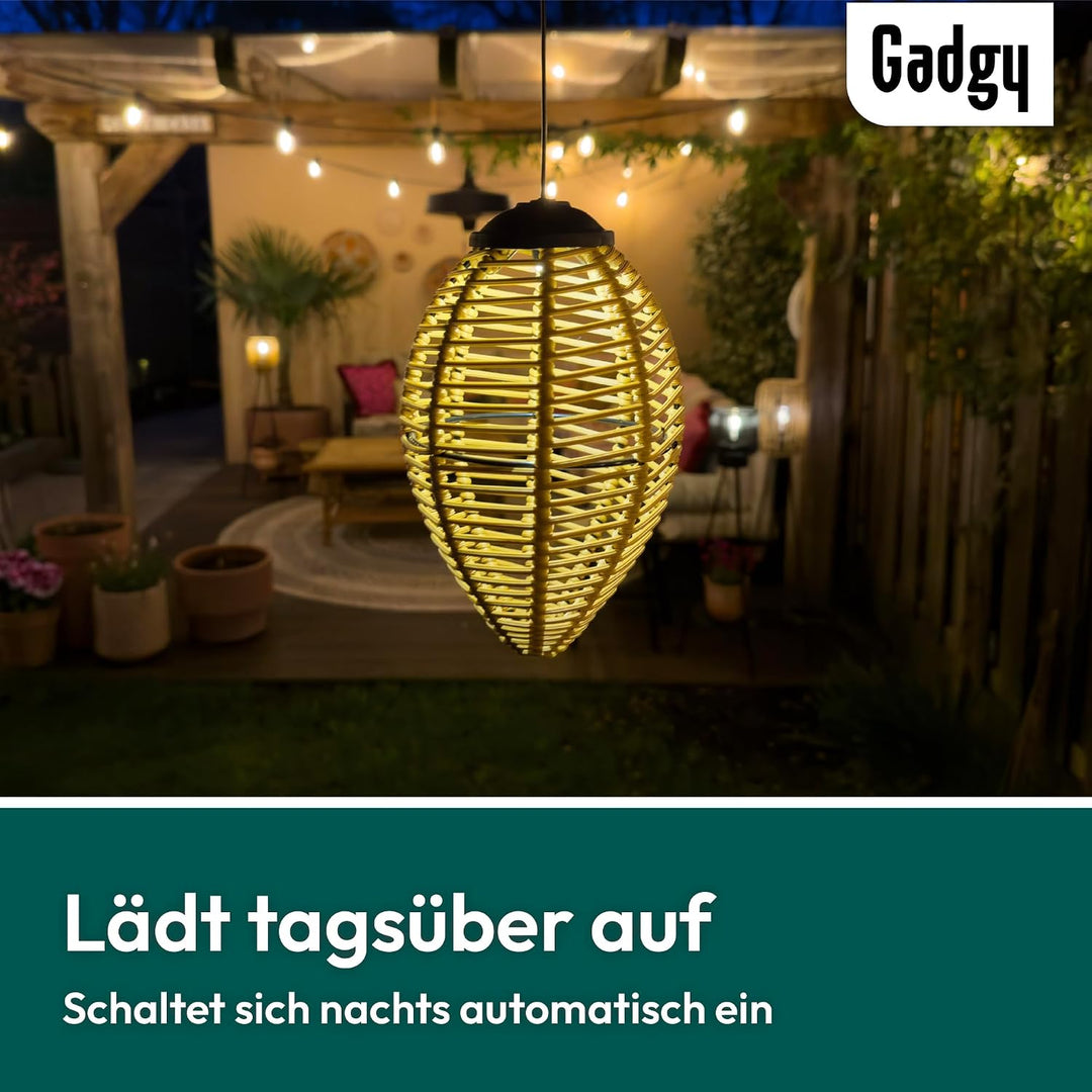 Gadgy Rattan Solarleuchten für Aussen – 2er Set LED Hängelaternen aus Rattan – Dekorative Gartenbele