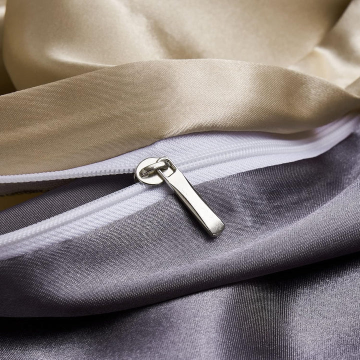 YASMENG Satin Bettwäsche 135x200 4teilig Beige Grau Dunkelgrau Bettbezug Set Einfarbig Deckenbezug M