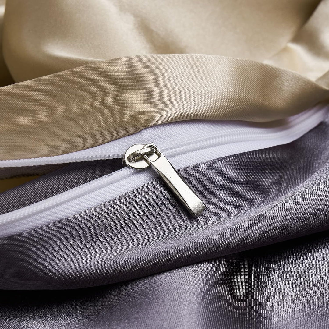 YASMENG Satin Bettwäsche 135x200 Beige Dunkelgrau Wendebettwäsche Einfarbig Seide Bettwäsche Satin G