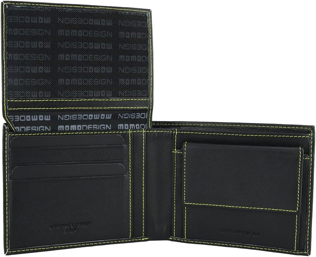 MOMO DESIGN Herren-Geldbörse aus echtem Leder, mit RFID-Schutz, Geschenkbox aus Holz, Klassisch schw