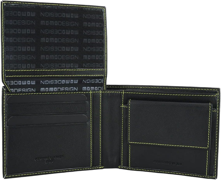 MOMO DESIGN Herren-Geldbörse aus echtem Leder, mit RFID-Schutz, Geschenkbox aus Holz, Klassisch schw