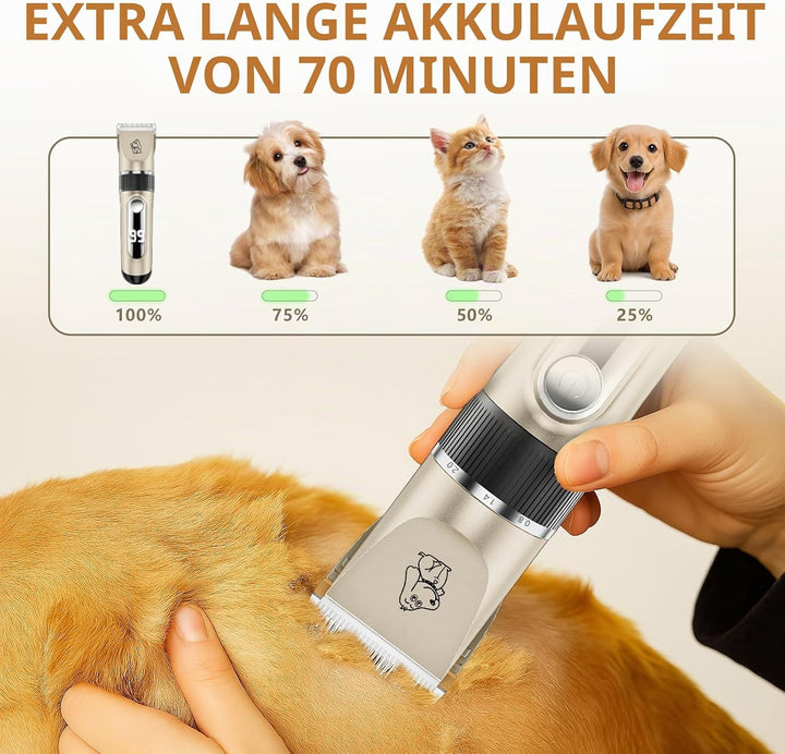 NWOUIIAY IPX7 Schermaschine Hund Leise Tierhaarschneider Waschbar Profi Drahtlose Wiederaufladbare T