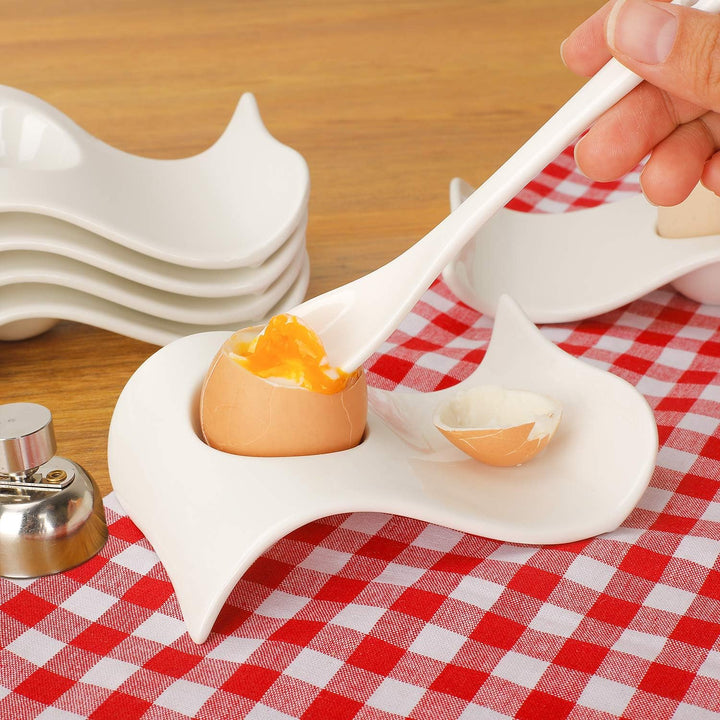 Chas Bete Eierbecher Porzellan Eierbecher Set für Hart und Weichgekochten Eiern, 6 Weisses Porzellan