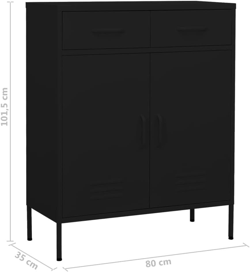 Aufbewahrungsschrank aus Metall mit 2 Schubladen, Aktenschrank mit 2 Türen und Regalen, 80x35x102cm