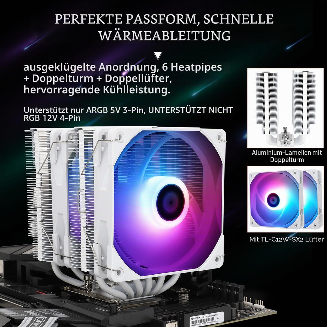 Thermalright Peerless Assassin 120 White ARGB CPU-Luftkühler, 6 Heatpipes, zwei 120-mm-TL-C12W-S-PWM
