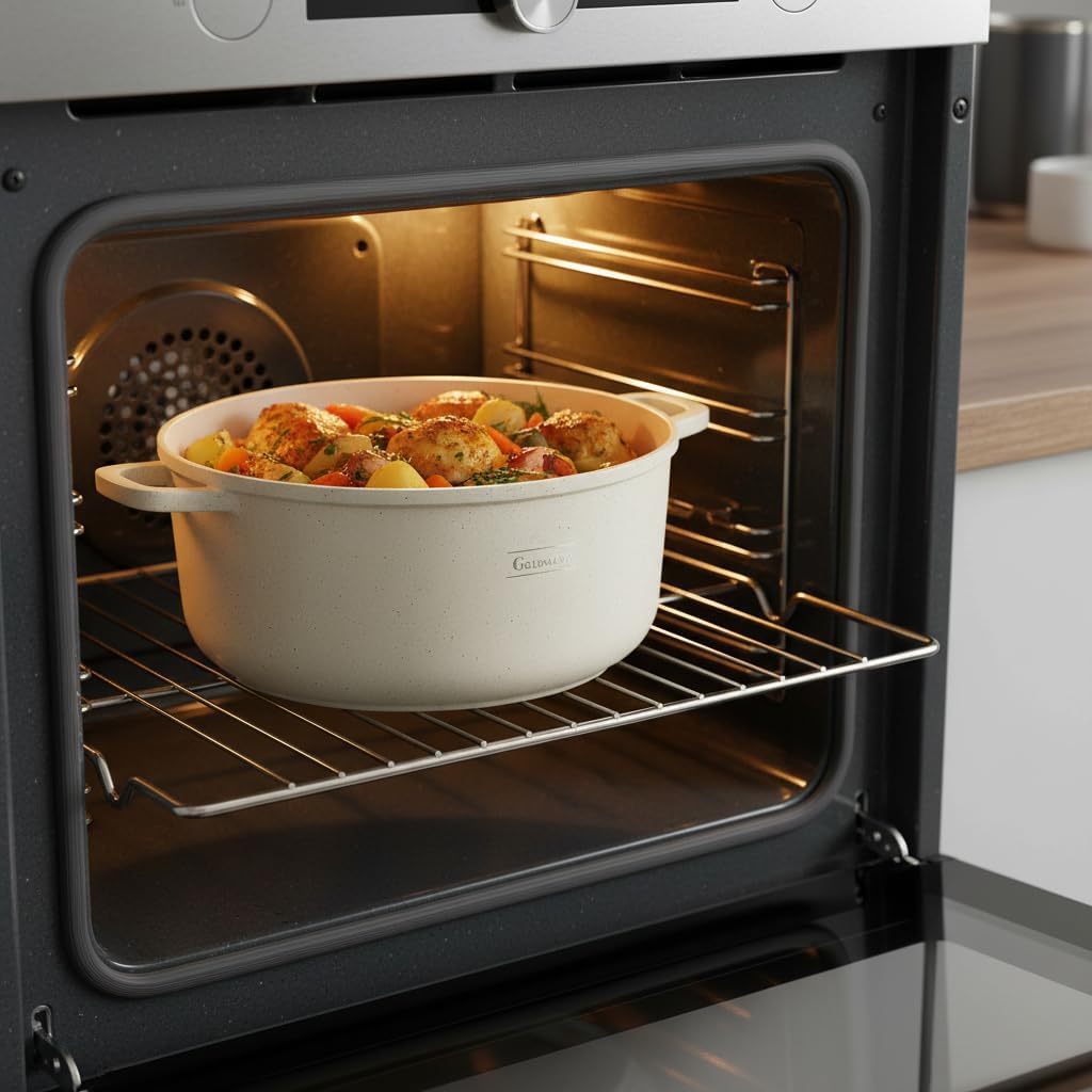 GOLDMANN Premium Gussaluminium Kochtopf 28 CM (6.5L) – Keramik-Marmor Antihaft-Kasserolle mit Glasde