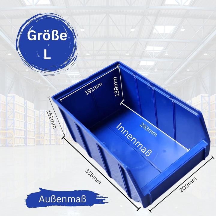 Rodopi 16er Set Stapelboxen, Grösse L | Sichtlagerkästen 335x209x152mm | Robuste Lagerboxen für Werk