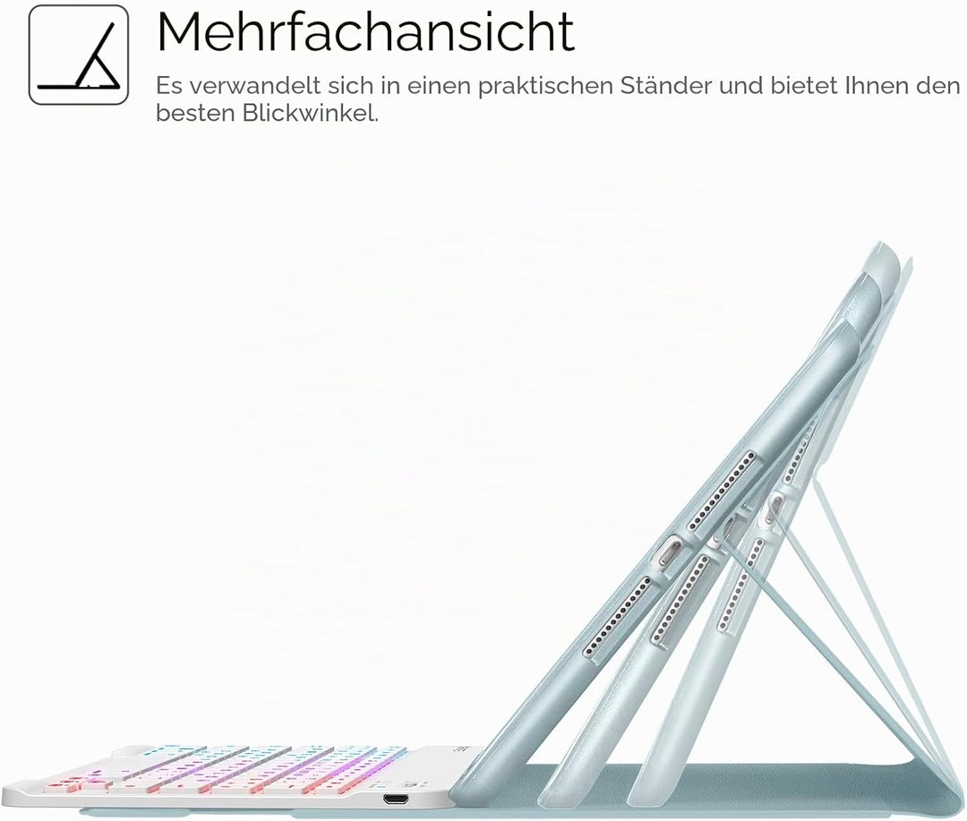 Fintie Tastatur Hülle für iPad 9 8 7 Generation (2021/2020/2019) 10.2 Zoll 7-farbig beleuchtete abne