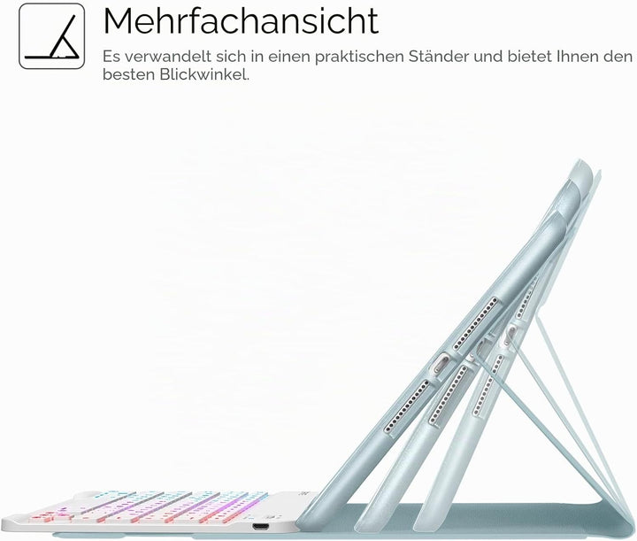 Fintie Tastatur Hülle für iPad 9 8 7 Generation (2021/2020/2019) 10.2 Zoll 7-farbig beleuchtete abne