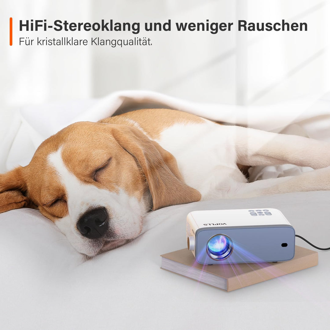 Mini Projektor, VOPLLS 24000L Full HD 1080P Unterstützt, Tragbar Video Beamer mit 50% Zoom, Heimkino