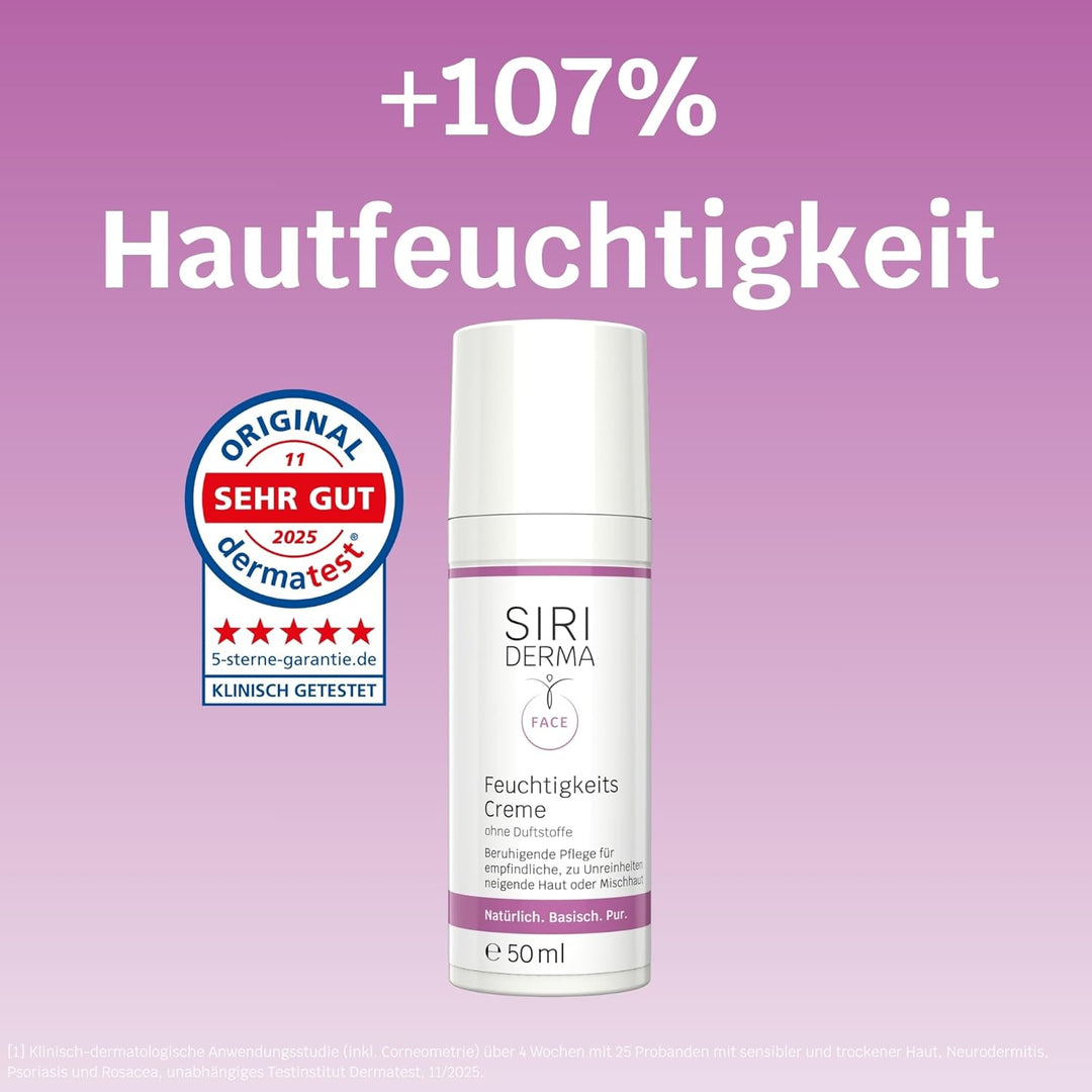 SIRIDERMA Basische Feuchtigkeitscreme | 150 ml | Ohne Duftstoffe | Pflege für empfindliche Mischhaut