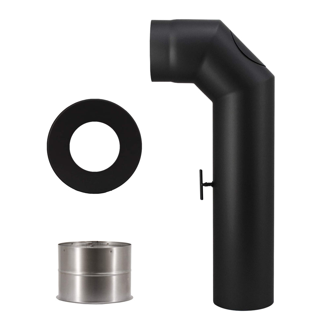LANZZAS Ofenrohr Set 2x 45° Grad kurz, im Durchmesser, DN Ø 150 mm, Farbe: schwarz-metallic - weiter