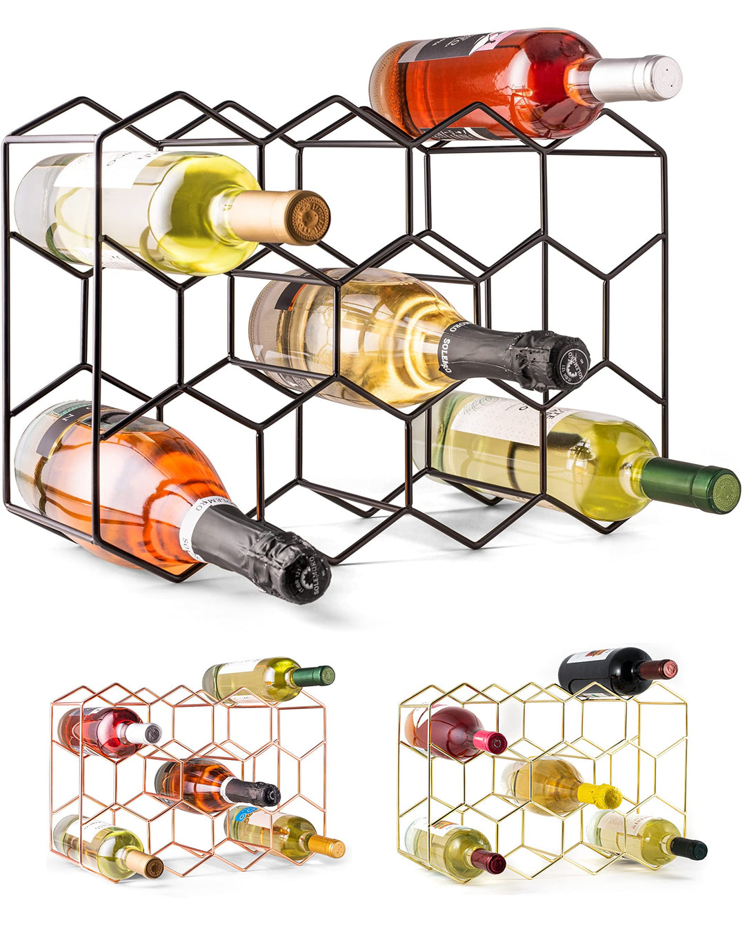 Gusto Nostro Weinregal für den Tisch - Modernes Schwarzes Metall-Weinregal für 14 Flaschen - 3-Stufi