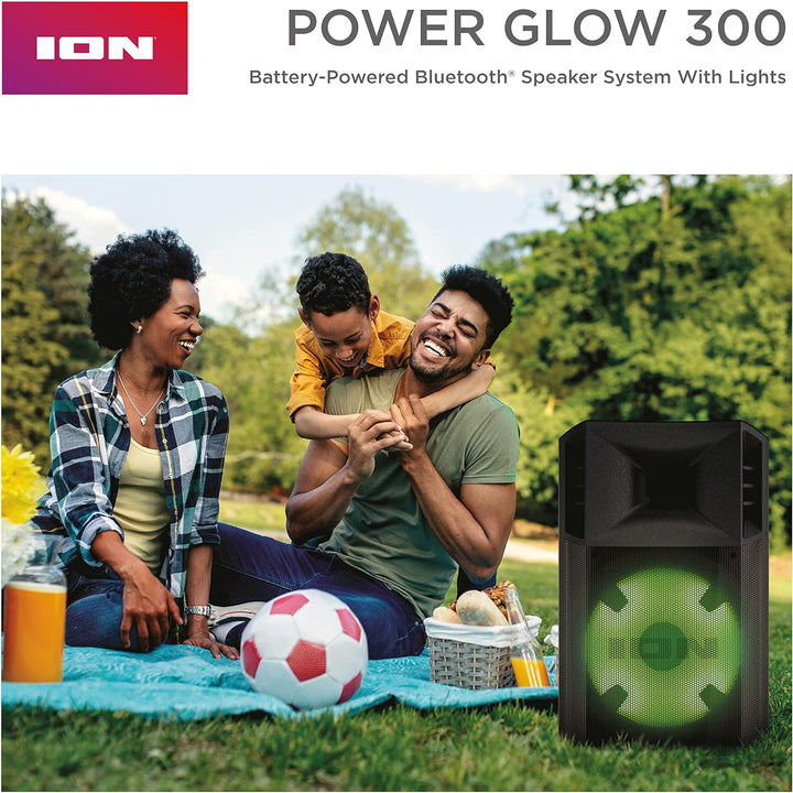 ION Audio Power Glow – 300-Watt Bluetooth-Lautsprecher mit Karaoke-Mikrofon, Lichtern, Multikanal-Mi