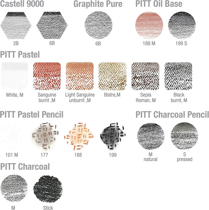 Faber-Castell 112977 - Pitt Monochrome Set im Metalletui, gross, 33-teilig groÃŸ, groÃŸ