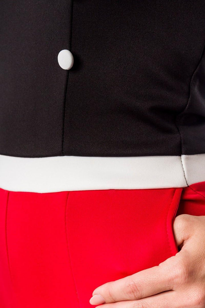 Sexy Retro Jersey Body Vintage Look Rockabilly Pin Up Schwarz Rot Weiss 50er 50s, Farbe:Schwarz/Rot/