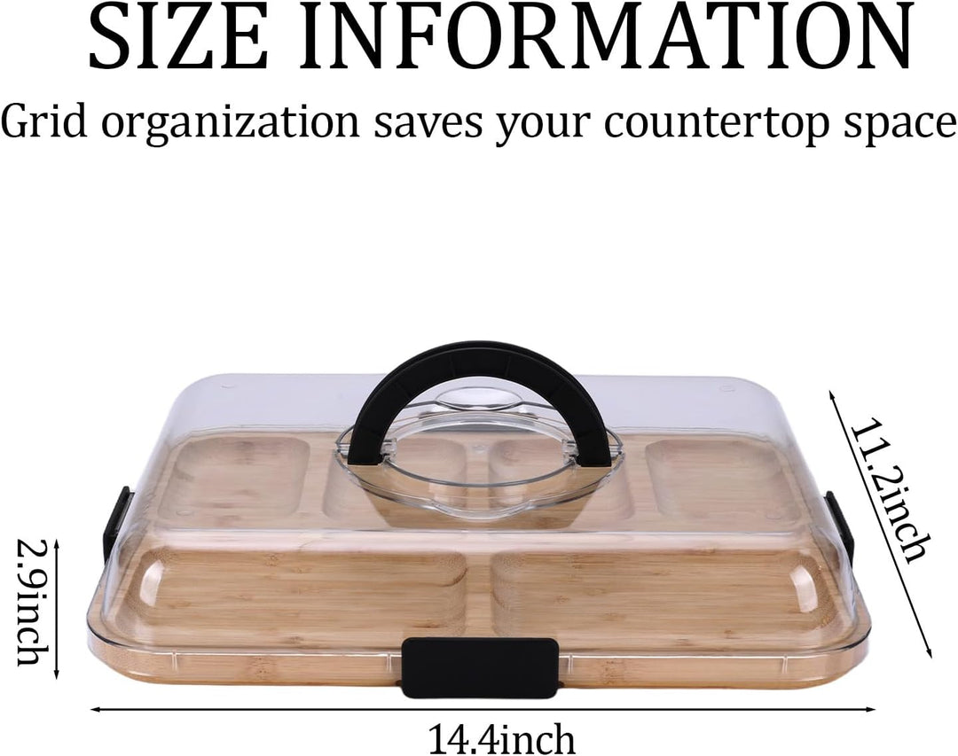 Charcuterie Board mit Deckel – Tragbares Snackbrett mit 6 Fächern & Transparentem Deckel – Reversibl
