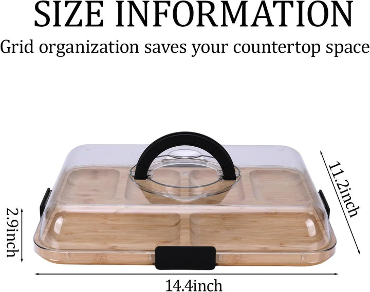 Charcuterie Board mit Deckel – Tragbares Snackbrett mit 6 Fächern & Transparentem Deckel – Reversibl