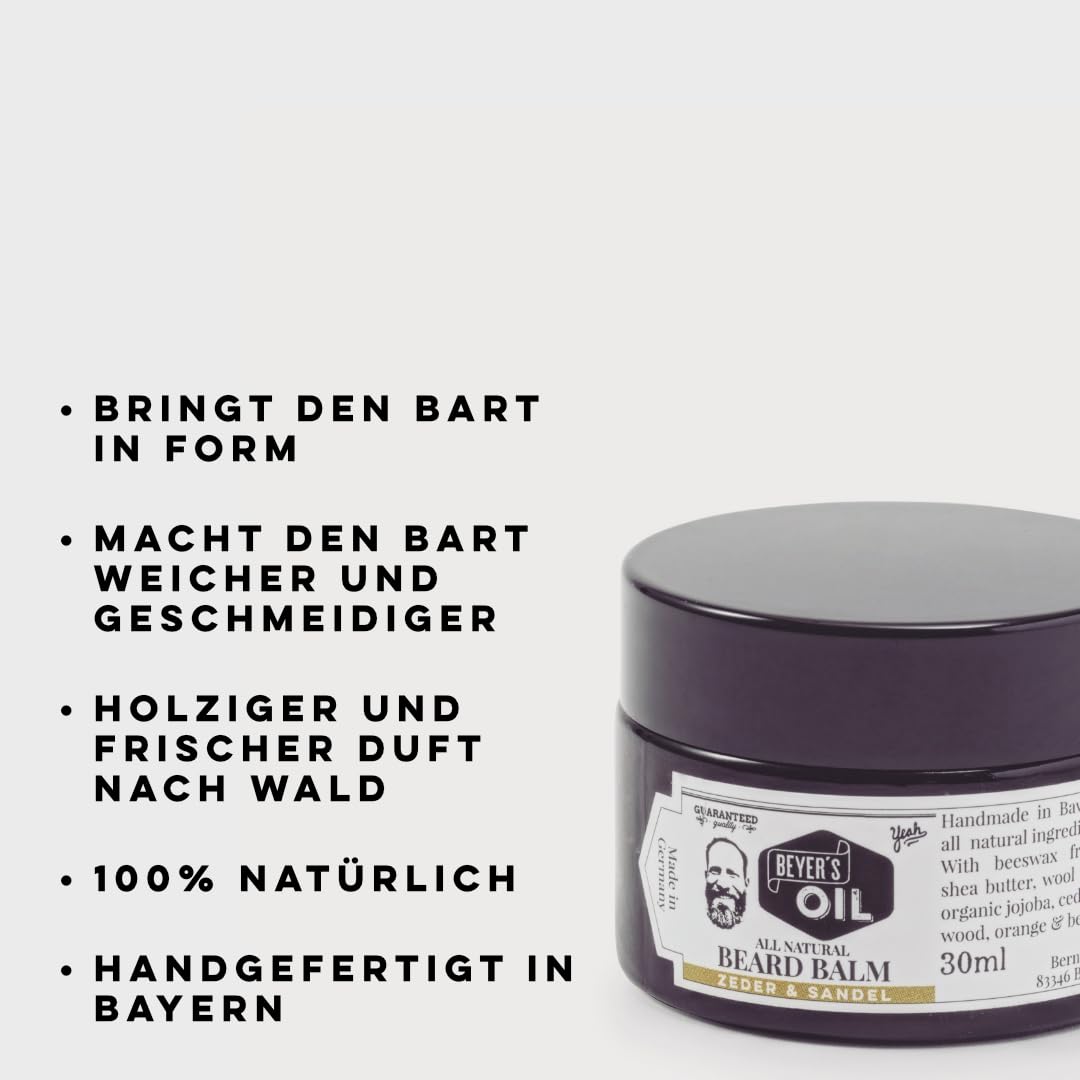Beyer’s Oil Bartbalsam Zeder & Sandel 30ml - 100% natürlicher Bartbalm - Macht den Bart weich und gl