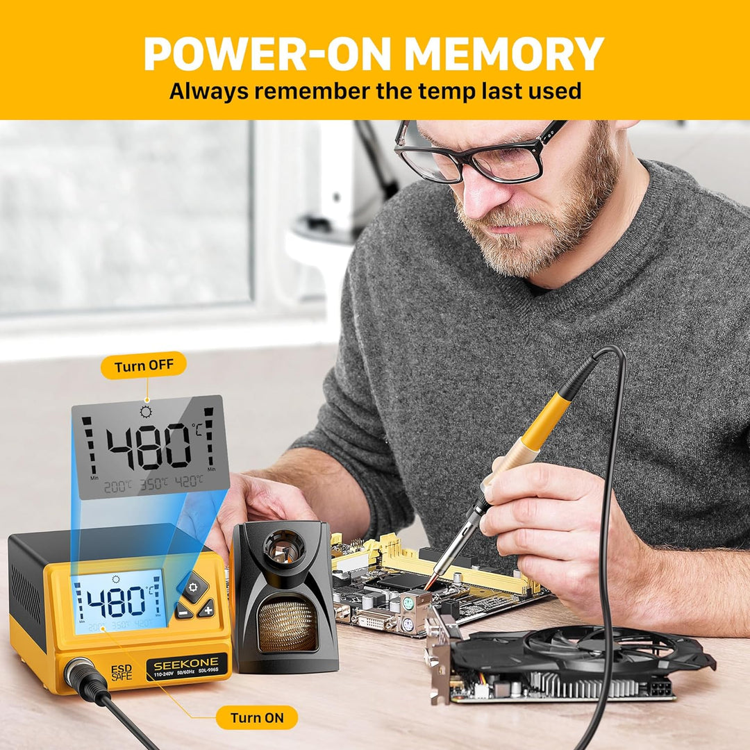 SEEKONE Lötstation 60W, Profi Lötkolben Einstellbare Temperatur 200℃-480℃ mit LCD Displayanzeige, Di